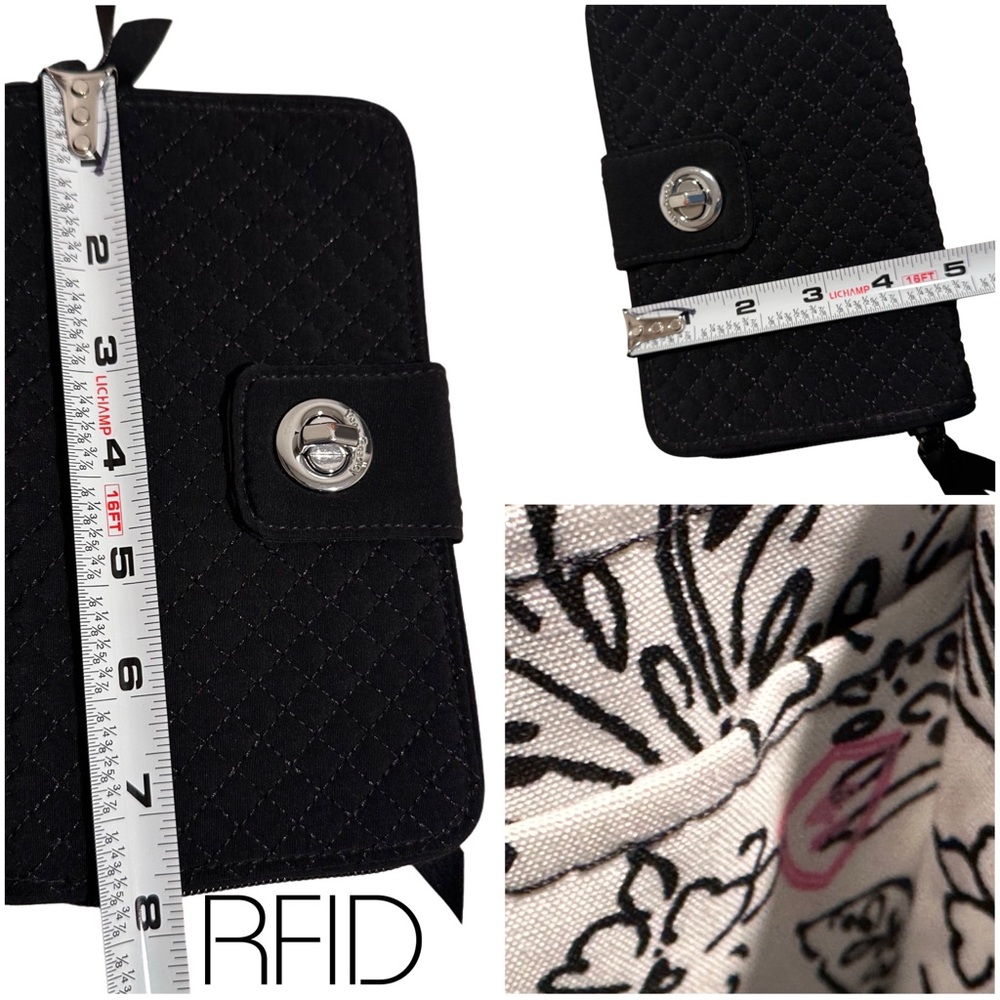 Set Vera Bradley On The Go Crossbody Purse Black, B&W Lining, & Matching Wallet - Picture 16 of 17